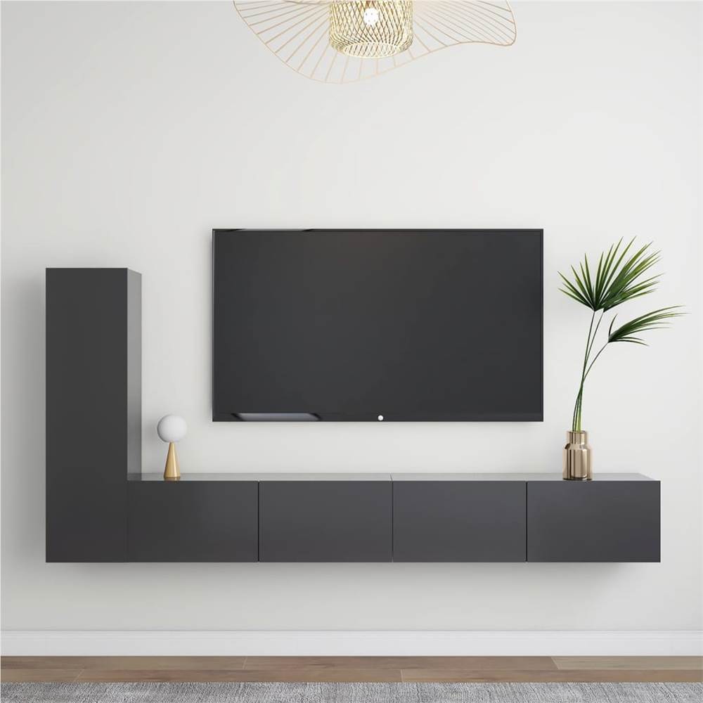 

3 Piece TV Cabinet Set Grey Chipboard