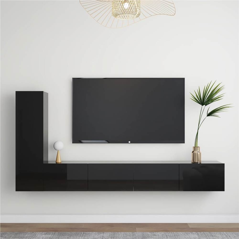

3 Piece TV Cabinet Set High Gloss Black Chipboard