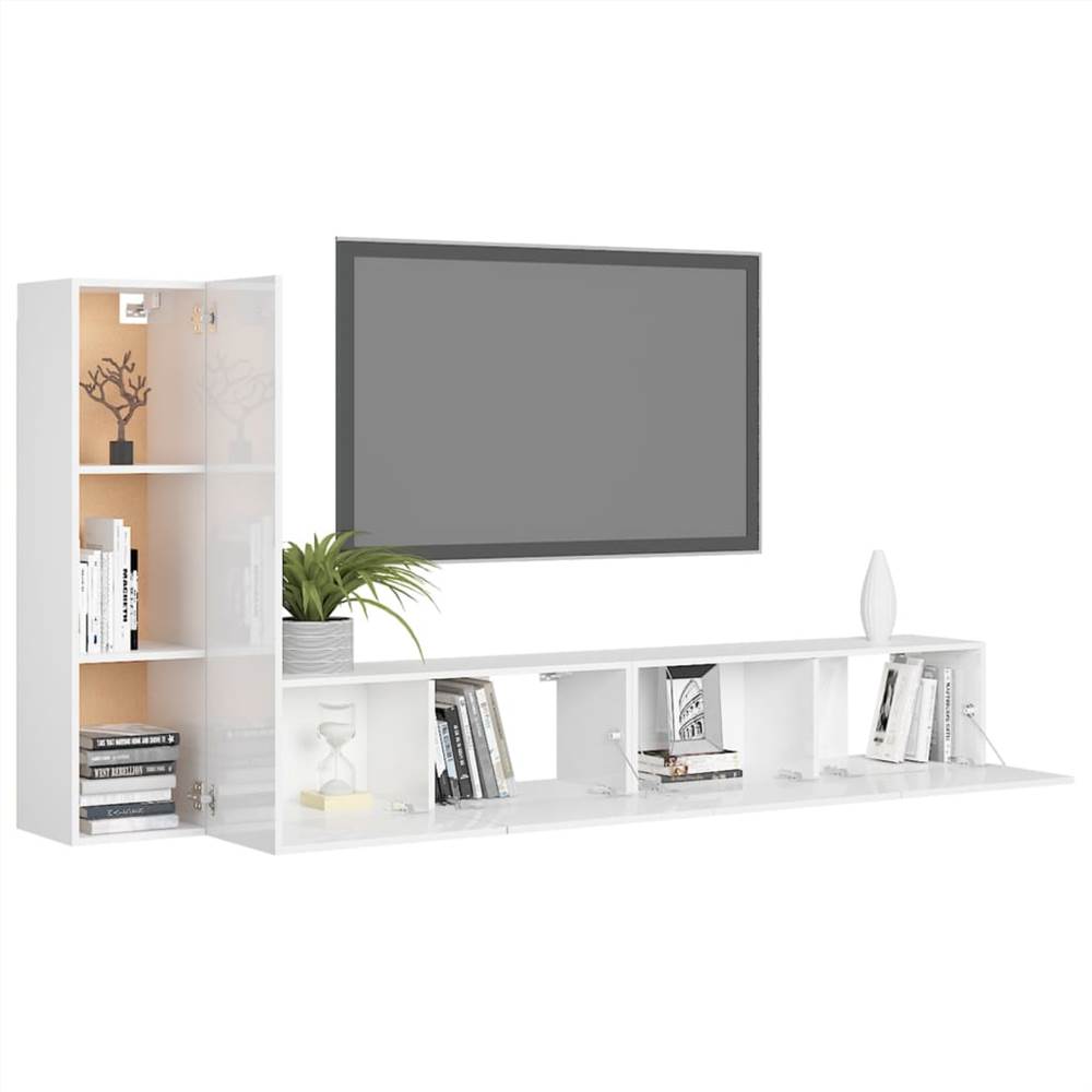 3 Piece TV Cabinet Set High Gloss White Chipboard 14 3 Piece TV Cabinet Set High Gloss White Chipboard