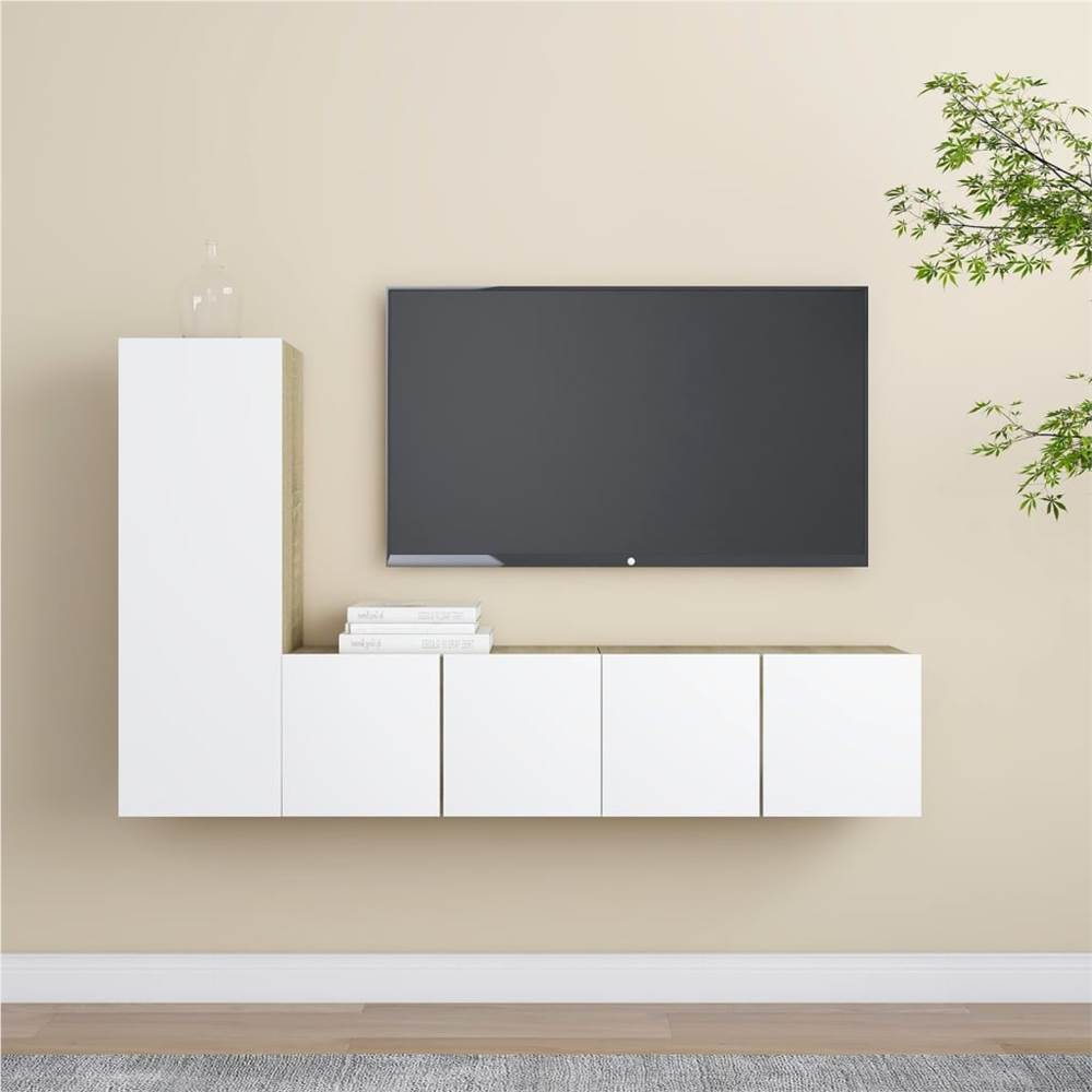 

3079198 3 Piece TV Cabinet Set White and Sonoma Oak Chipboard (804524+803354)