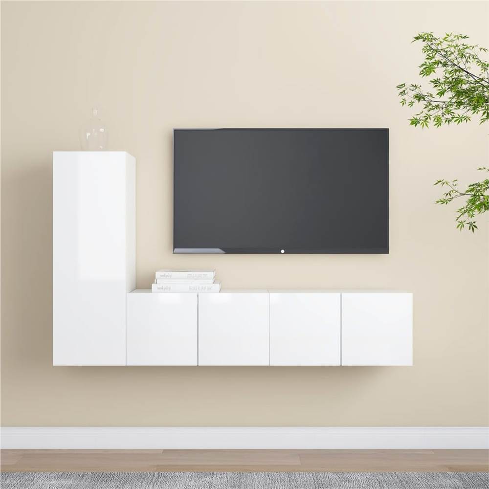 3079303  3 Piece TV Cabinet Set High Gloss White Chipboard (804527+803356)