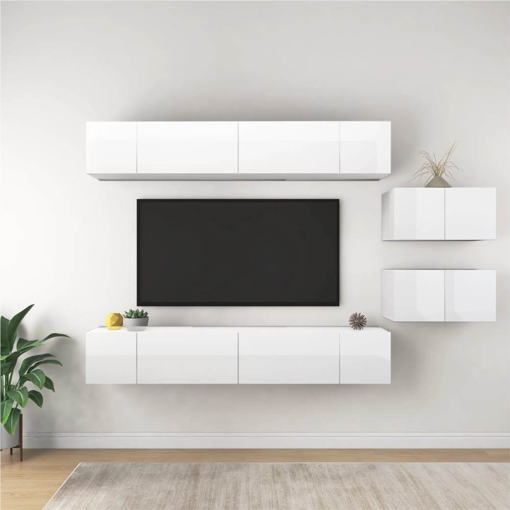 

3079357 TV Cabinets 8 pcs High Gloss White Chipboard (2x804528+804527)