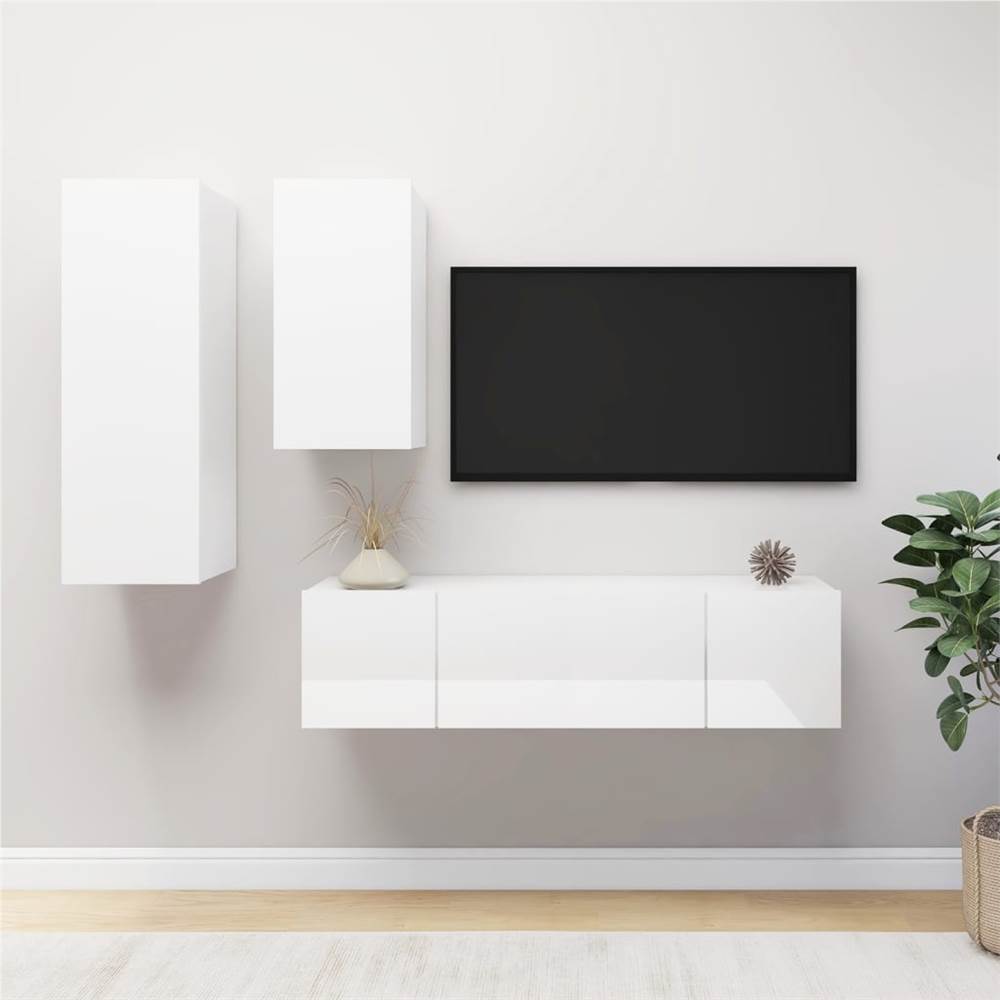 

3079361 4 Piece TV Cabinet Set High Gloss White Chipboard (803356+803338+804527)