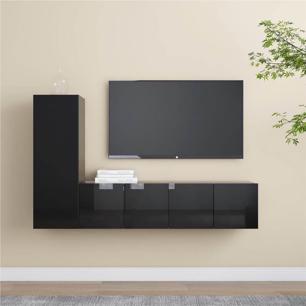 

3079408 3 Piece TV Cabinet Set High Gloss Black Chipboard (804530+803358)