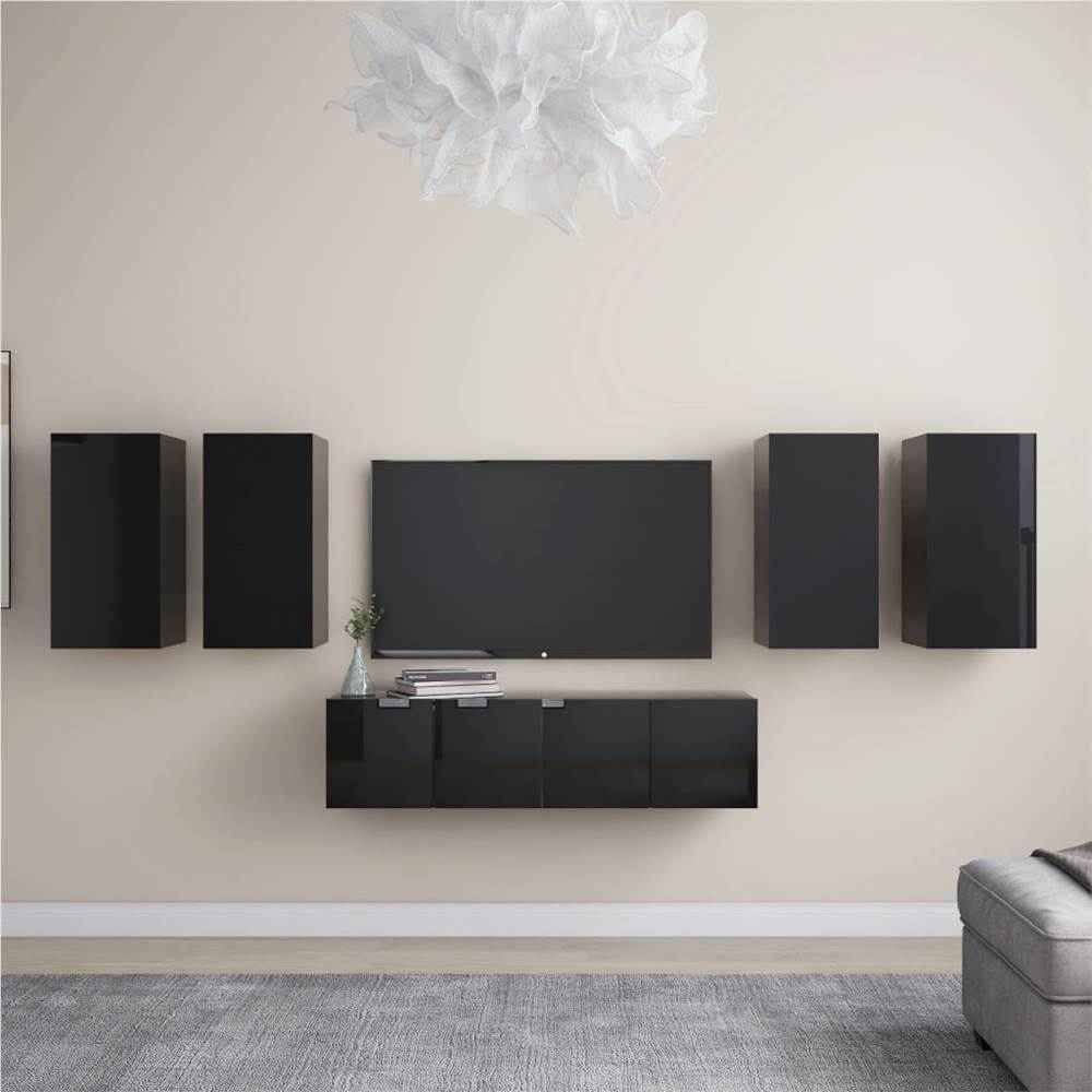 

3079414 6 Piece TV Cabinet Set High Gloss Black Chipboard (804530+2x803341)