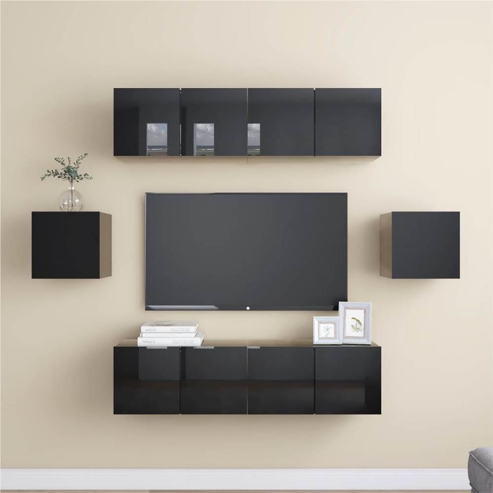 

3079417 6 Piece TV Cabinet Set High Gloss Black Chipboard (2x804530+804503)