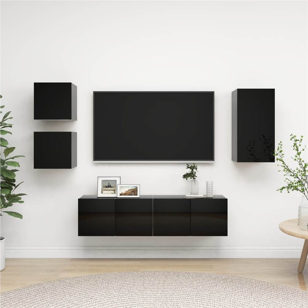 

3079430 5 Piece TV Cabinet Set High Gloss Black Chipboard (804503+803340+804530)