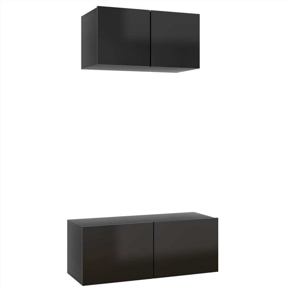 

3079435 2 Piece TV Cabinet Set High Gloss Black Chipboard (804529+801479)