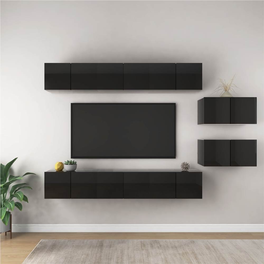 

3079462 TV Cabinets 8 pcs High Gloss Black Chipboard (2x804531+804530)