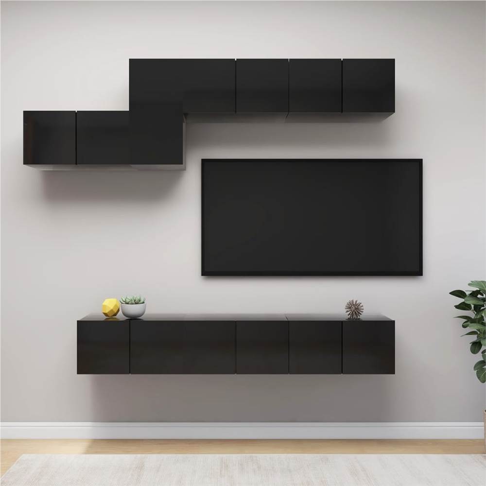

3079464 7 Piece TV Cabinet Set High Gloss Black Chipboard (2x804531+803340)