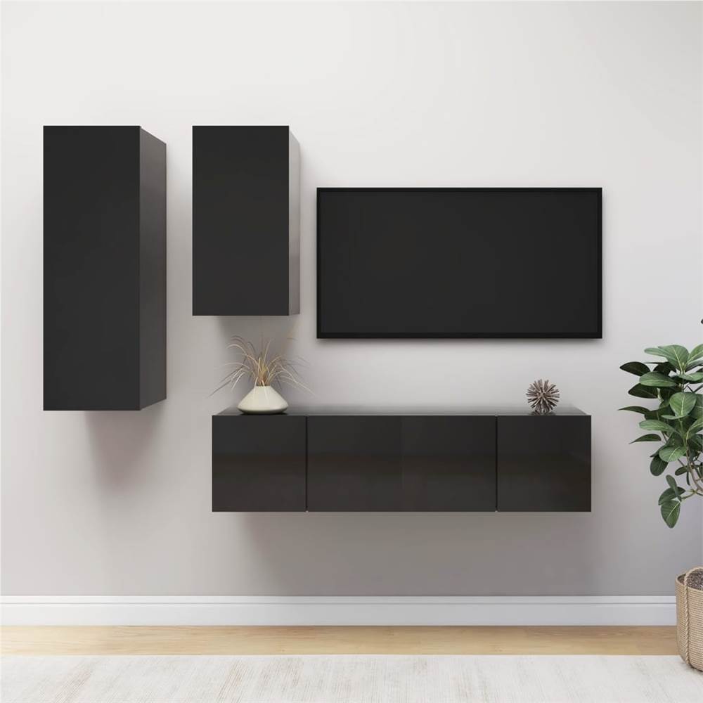 

3079466 4 Piece TV Cabinet Set High Gloss Black Chipboard (803358+803340+804530)