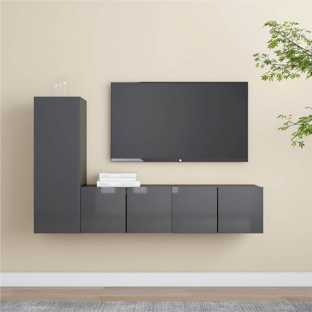 

3079513 3 Piece TV Cabinet Set High Gloss Grey Chipboard (804533+803360)