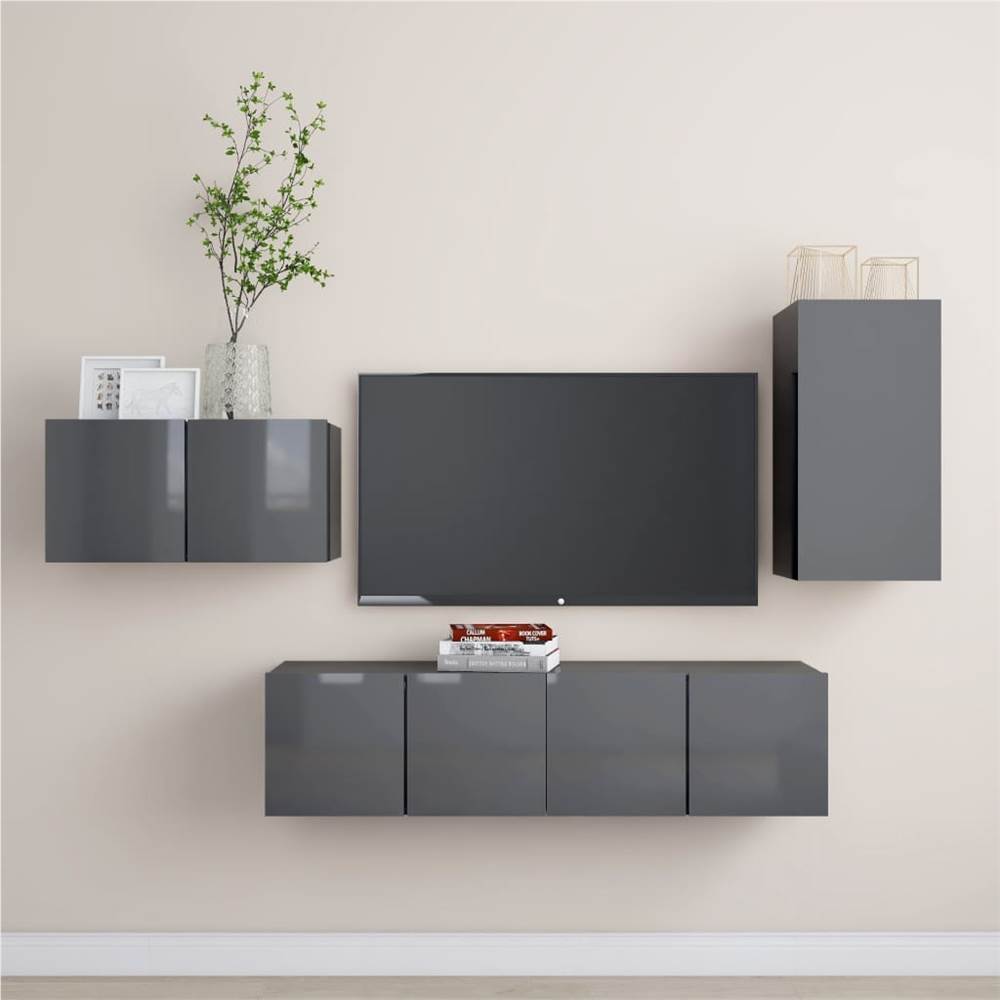 

3079517 4 Piece TV Cabinet Set High Gloss Grey Chipboard (804534+803342)