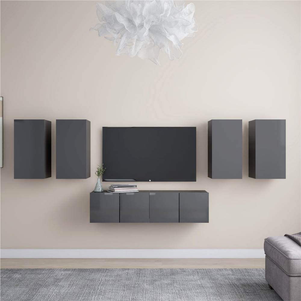 

3079519 6 Piece TV Cabinet Set High Gloss Grey Chipboard (804533+2x803343)