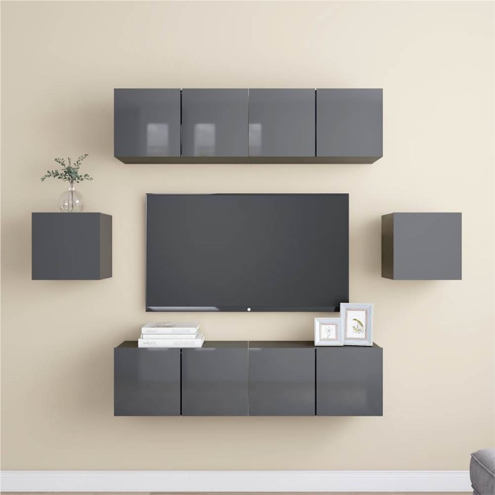 

3079522 6 Piece TV Cabinet Set High Gloss Grey Chipboard (2x804533+804506)