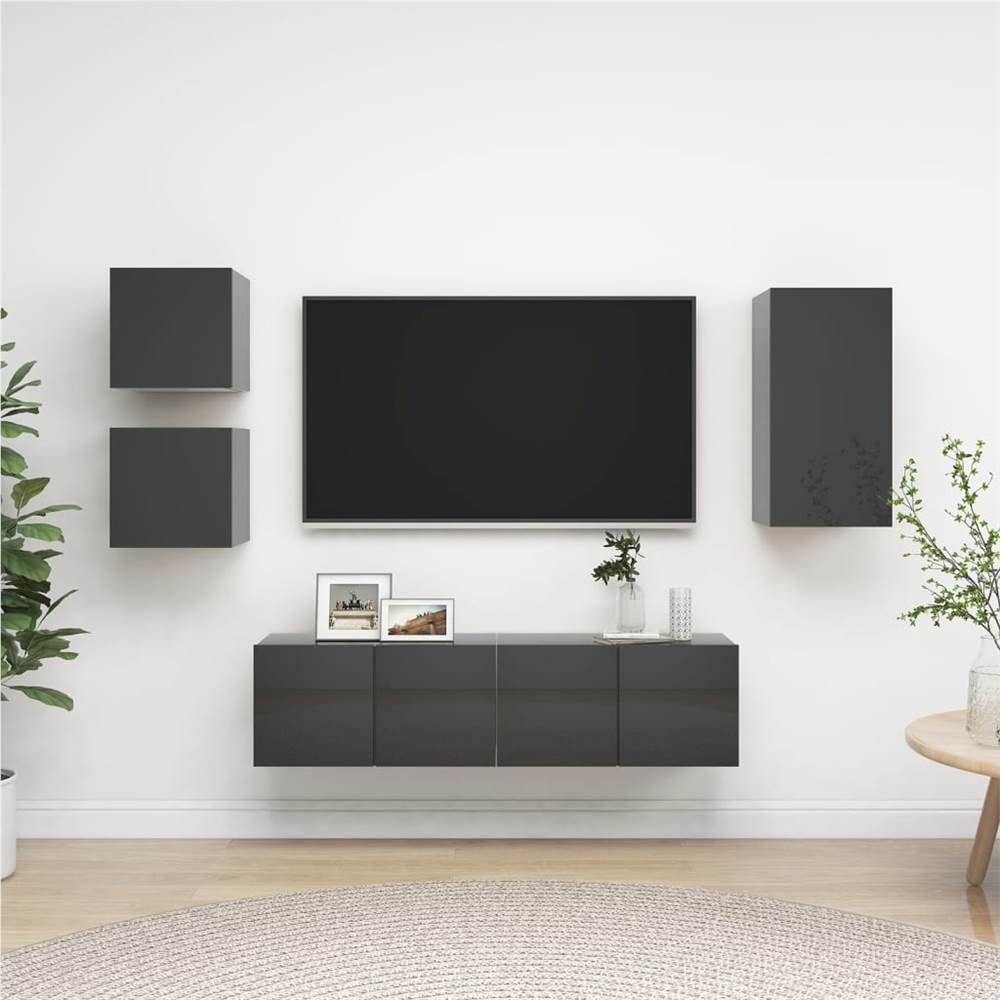 

3079535 5 Piece TV Cabinet Set High Gloss Grey Chipboard (804506+803342+804533)