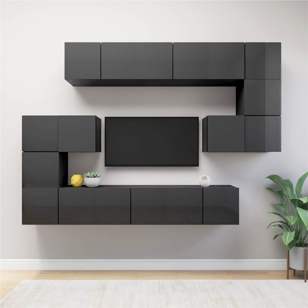 

3079564 10 Piece TV Cabinet Set High Gloss Grey Chipboard (2x804534+1x804533+1x804506)