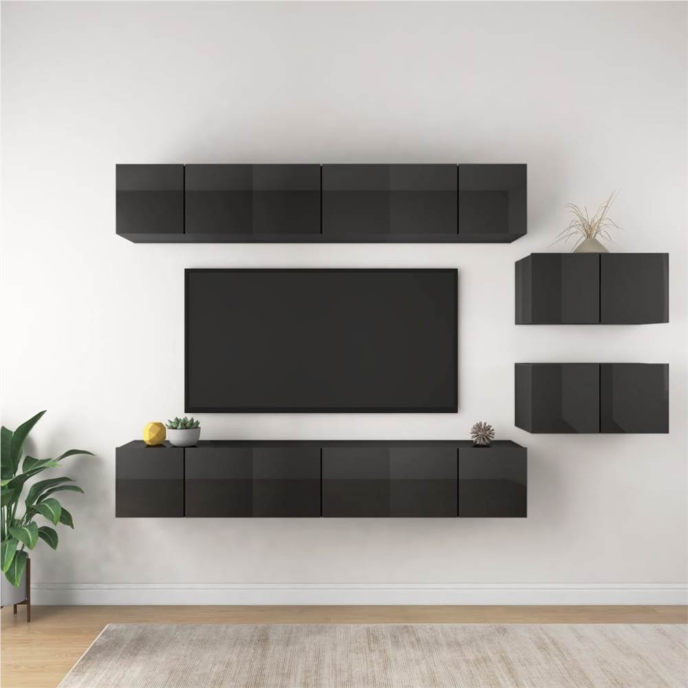 3079567  TV Cabinets 8 pcs High Gloss Grey Chipboard (2x804534+804533)
