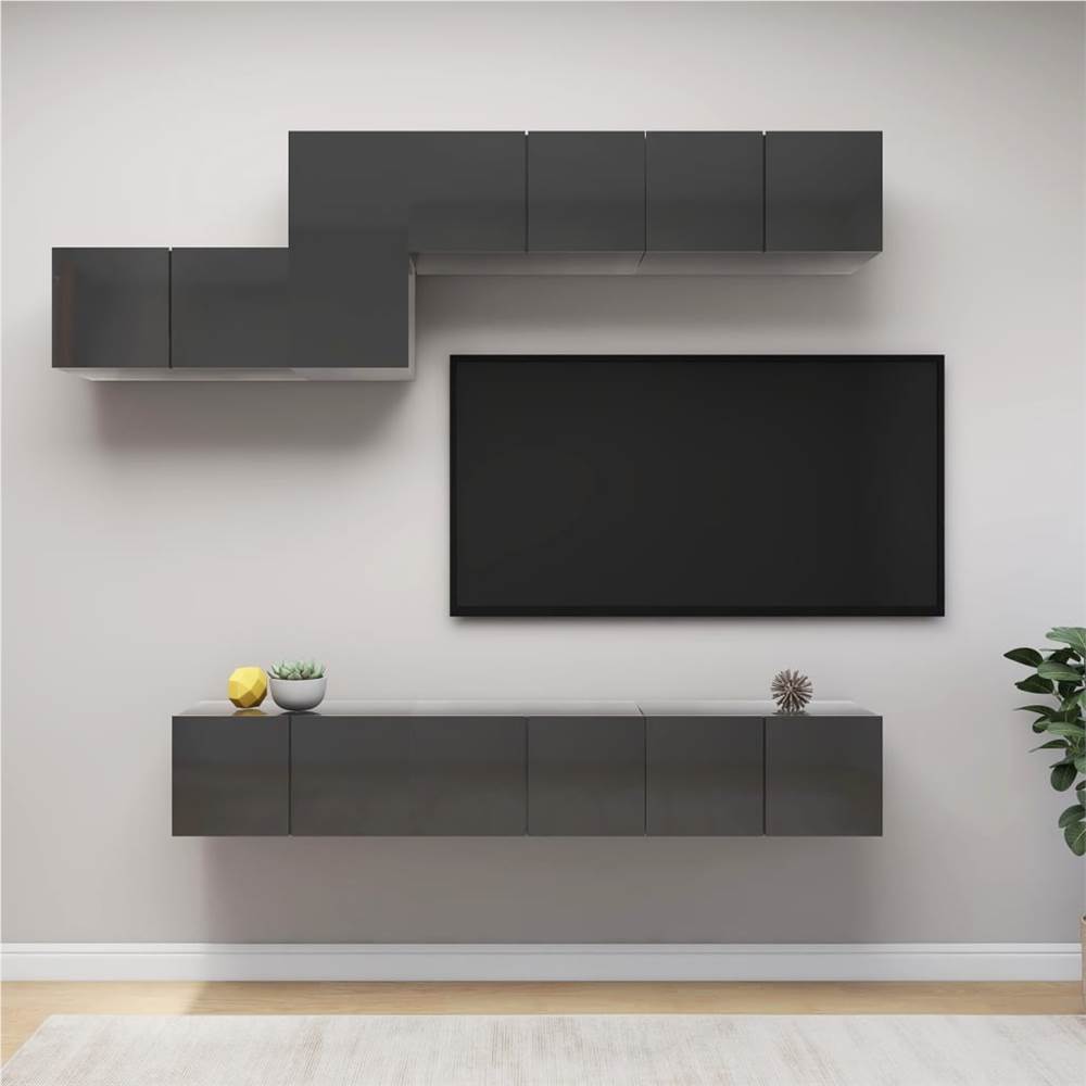 

3079569 7 Piece TV Cabinet Set High Gloss Grey Chipboard (2x804534+803342)