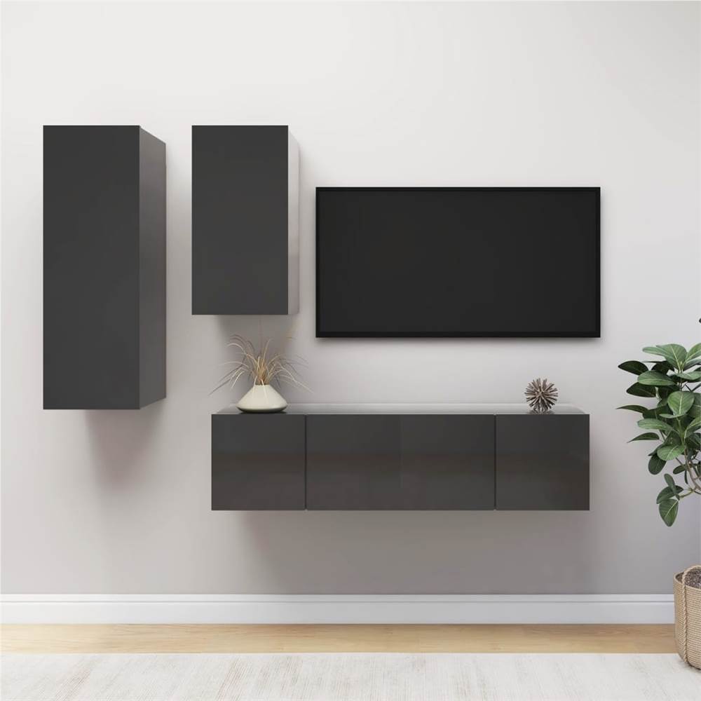 

3079571 4 Piece TV Cabinet Set High Gloss Grey Chipboard (803360+803342+804533)