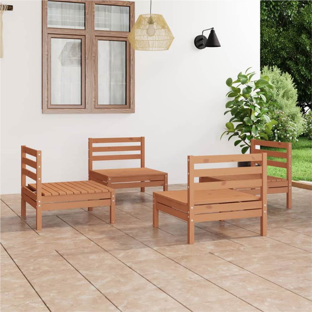 

4 Piece Garden Lounge Set Honey Brown Solid Pinewood