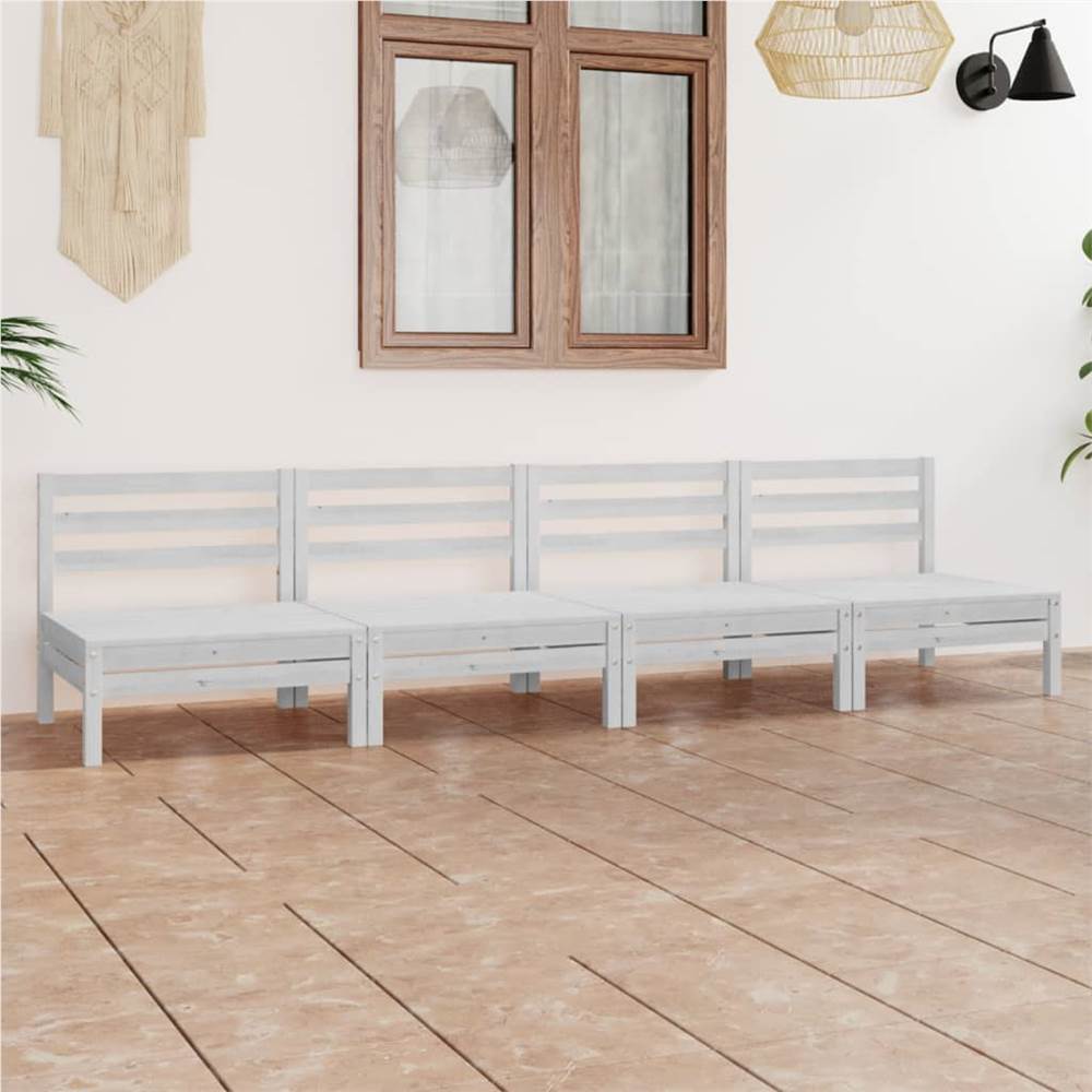 

4 Piece Garden Lounge Set White Solid Pinewood