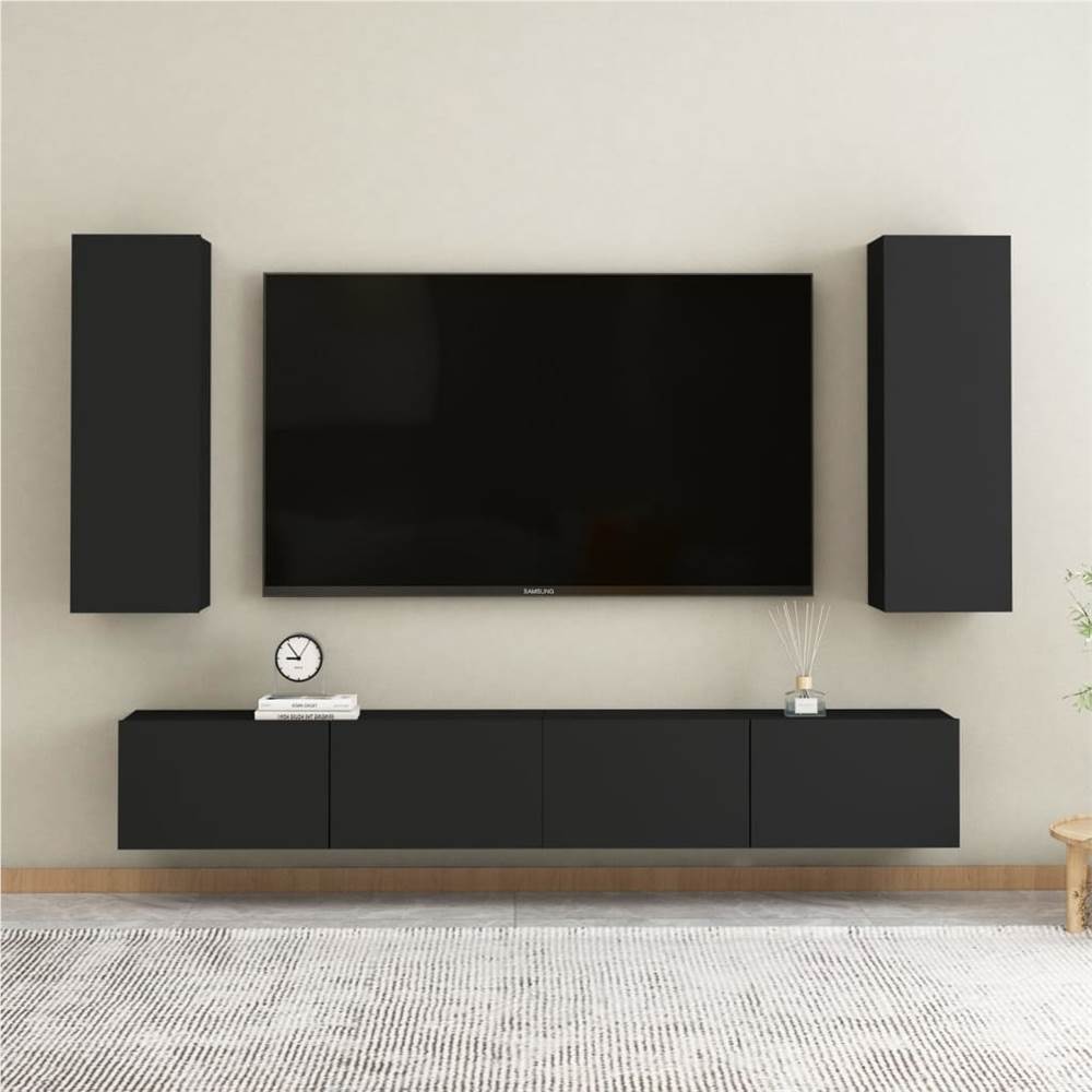 

4 Piece TV Cabinet Set Black Chipboard