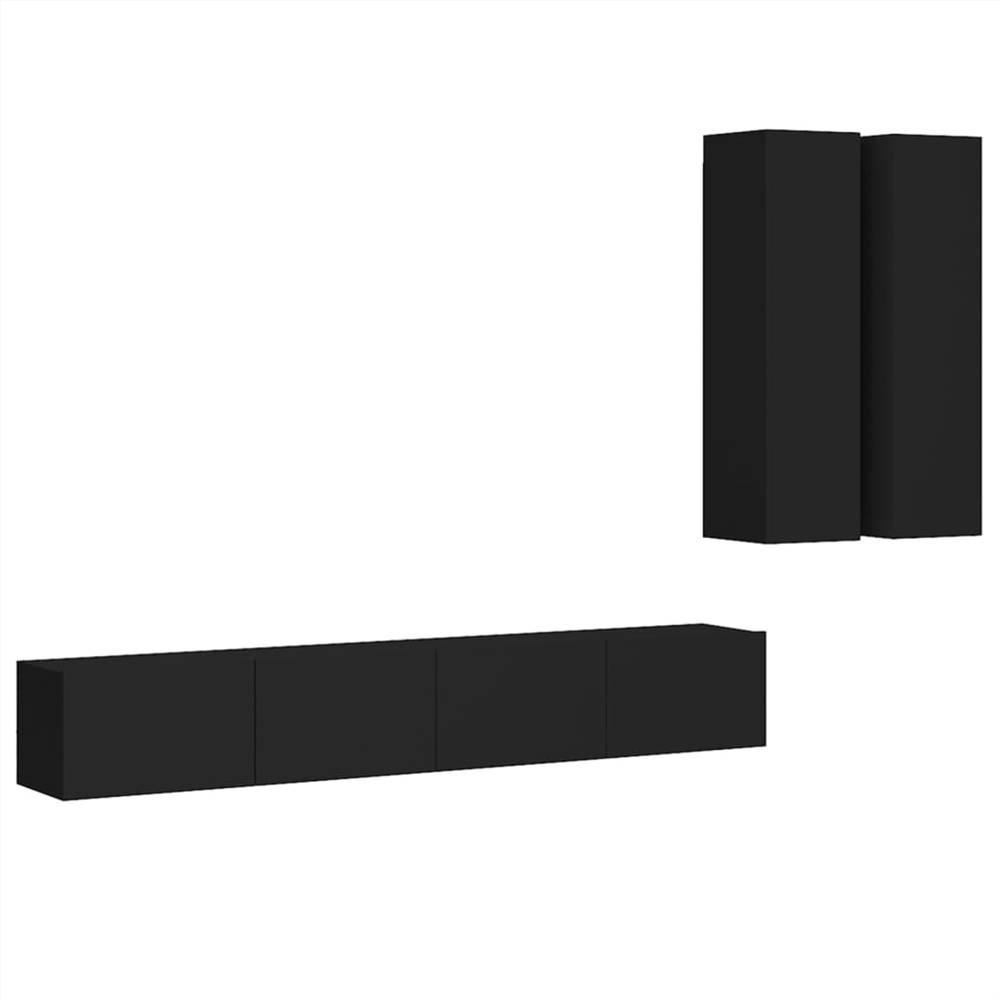 4 Piece TV Cabinet Set Black Chipboard