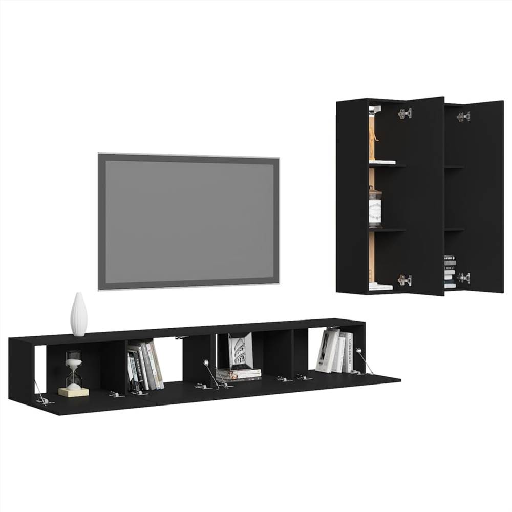 4 Piece TV Cabinet Set Black Chipboard