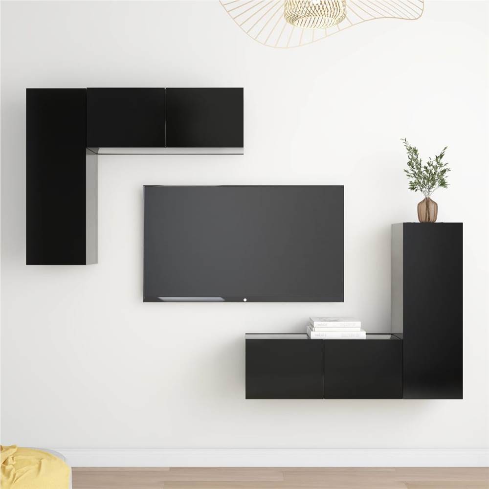 

4 Piece TV Cabinet Set Black Chipboard