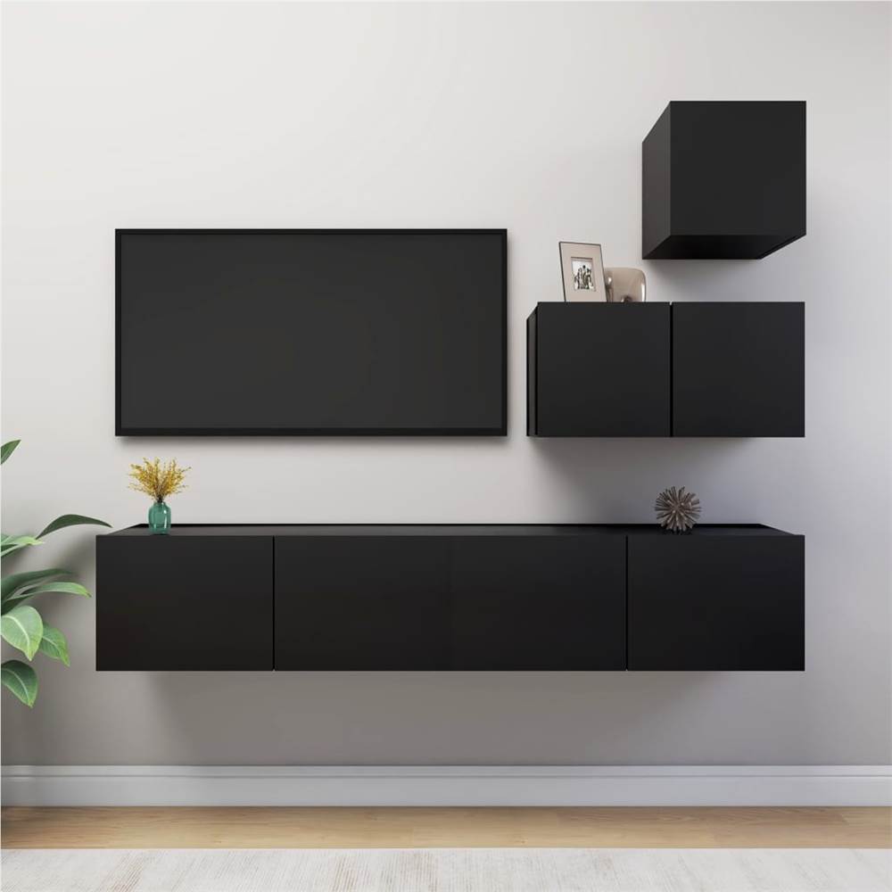 

4 Piece TV Cabinet Set Black Chipboard