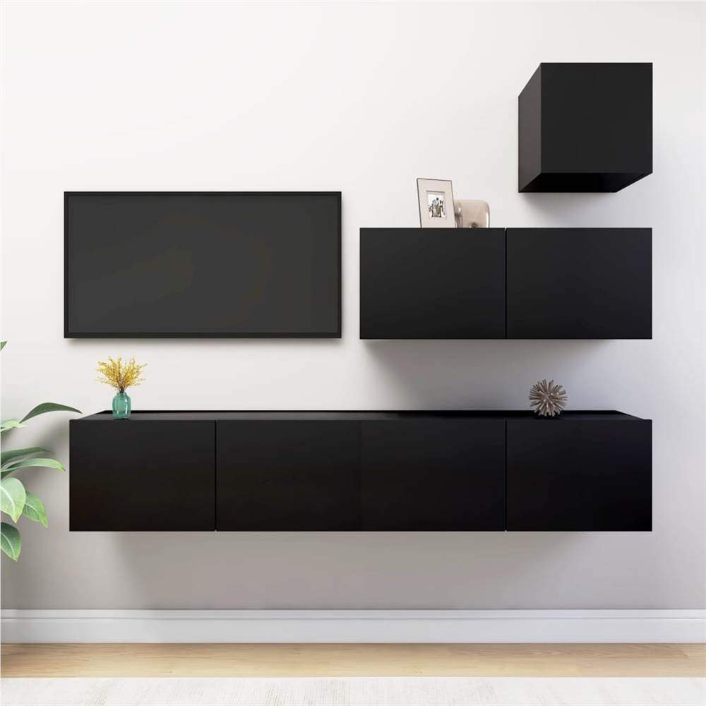 

4 Piece TV Cabinet Set Black Chipboard