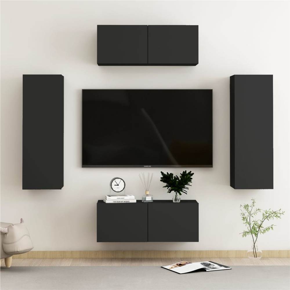 

4 Piece TV Cabinet Set Black Chipboard