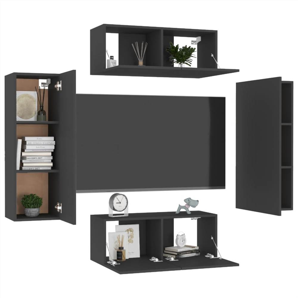 4 Piece TV Set Black Chipboard