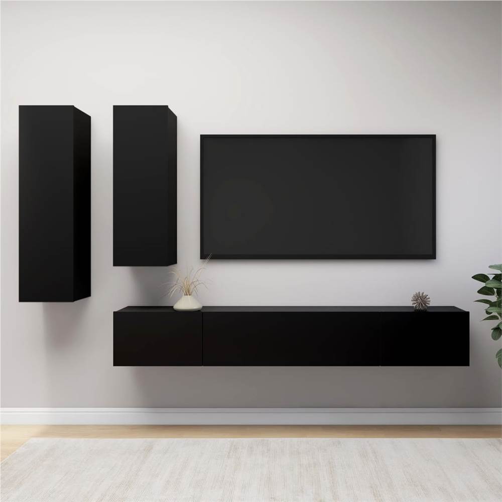 4 Piece TV Cabinet Set Black Chipboard