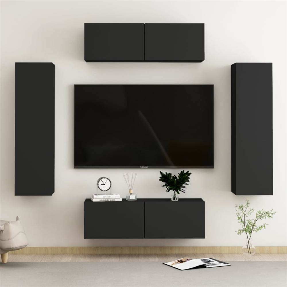 

4 Piece TV Cabinet Set Black Chipboard