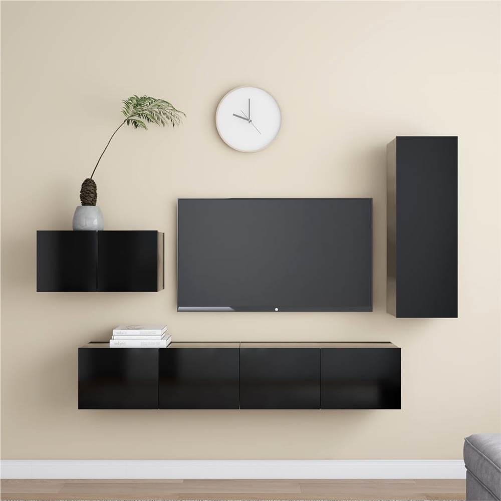 

4 Piece TV Cabinet Set Black Chipboard