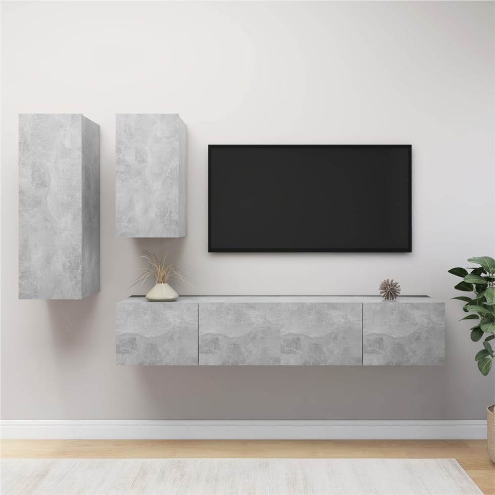 

4 Piece TV Cabinet Set Concrete Grey Chipboard