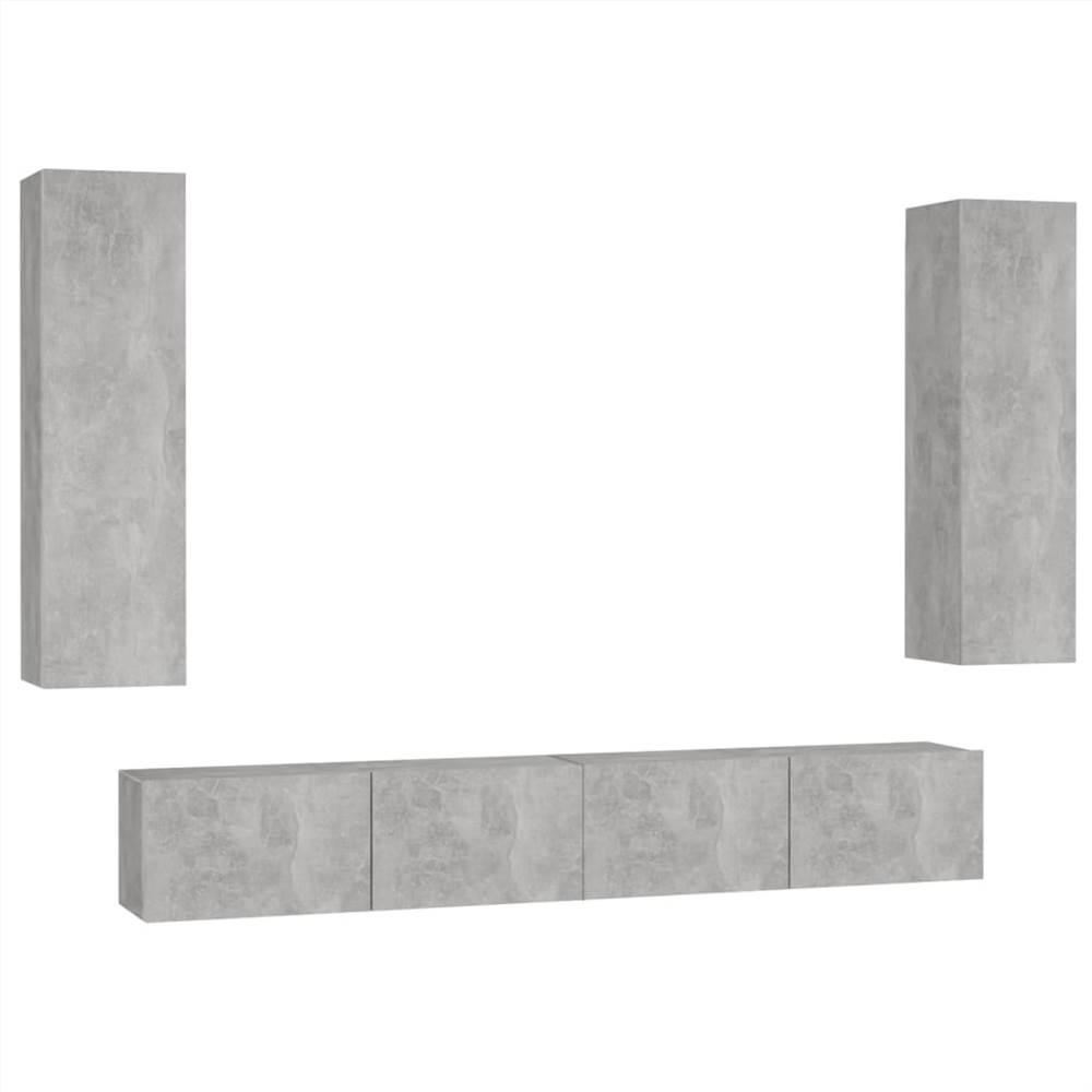 4 Piece TV Cabinet Set Concrete Grey Chipboard 7 4 Piece TV Cabinet Set Concrete Grey Chipboard