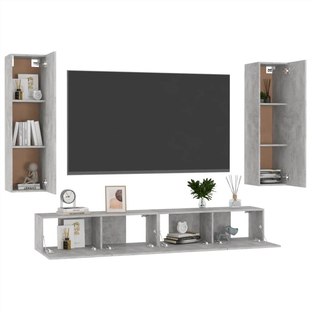 4 Piece TV Cabinet Set Concrete Grey Chipboard 8 4 Piece TV Cabinet Set Concrete Grey Chipboard