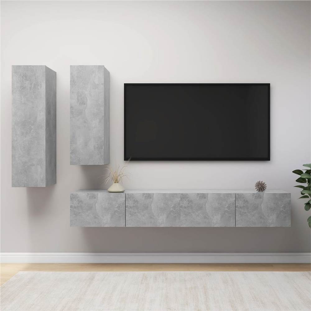 

4 Piece TV Cabinet Set Concrete Grey Chipboard