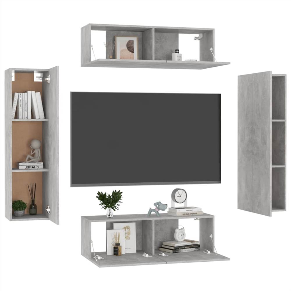 4 Piece TV Cabinet Set Concrete Grey Chipboard