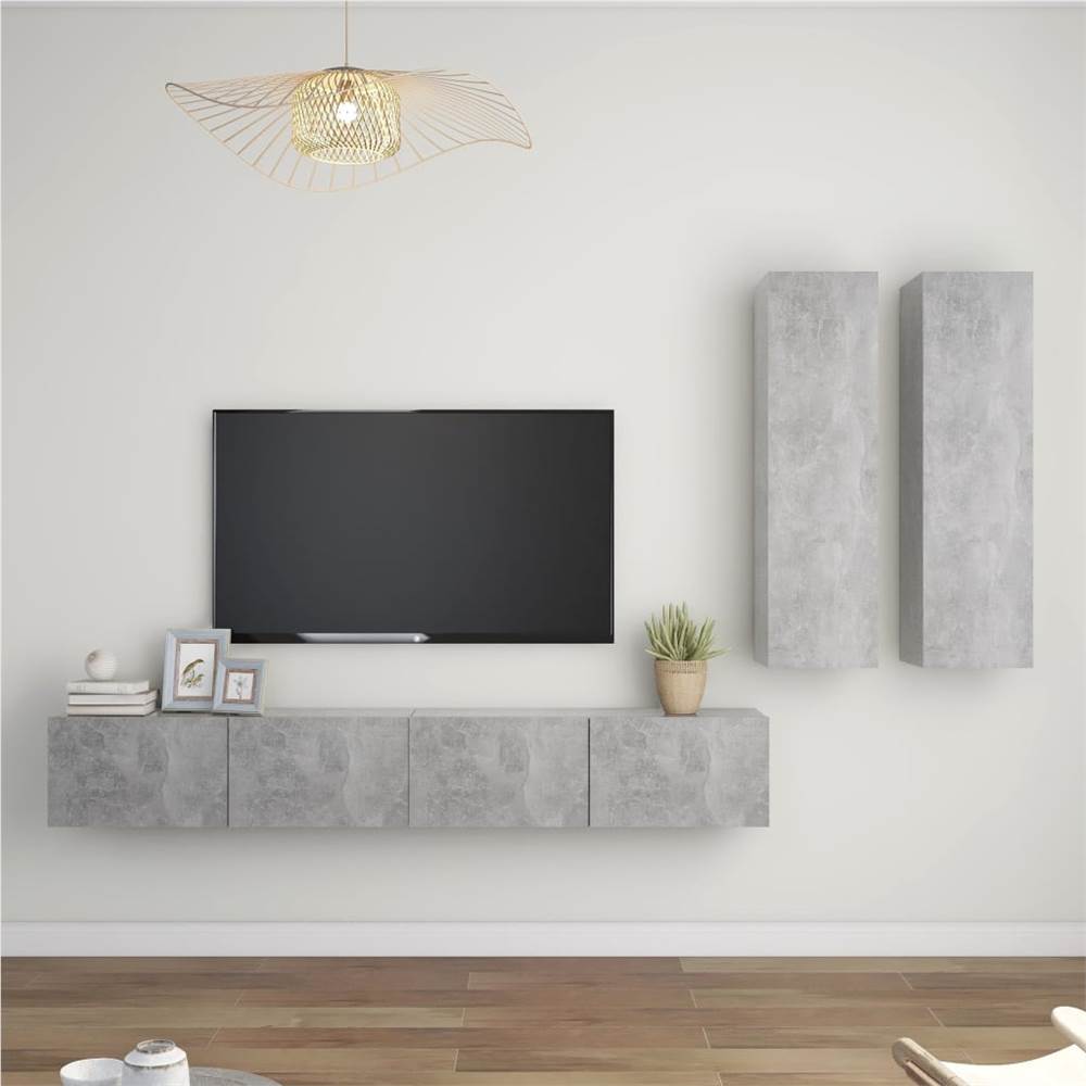 

4 Piece TV Cabinet Set Concrete Grey Chipboard