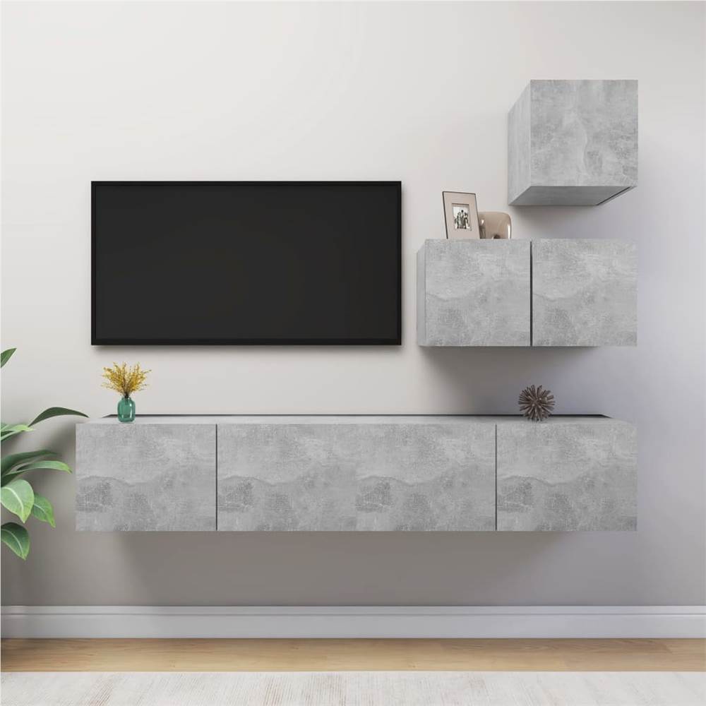 

4 Piece TV Cabinet Set Concrete Grey Chipboard