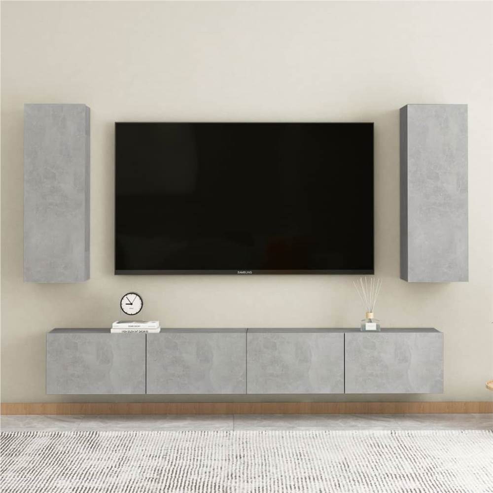 4 Piece TV Cabinet Set Concrete Grey Chipboard