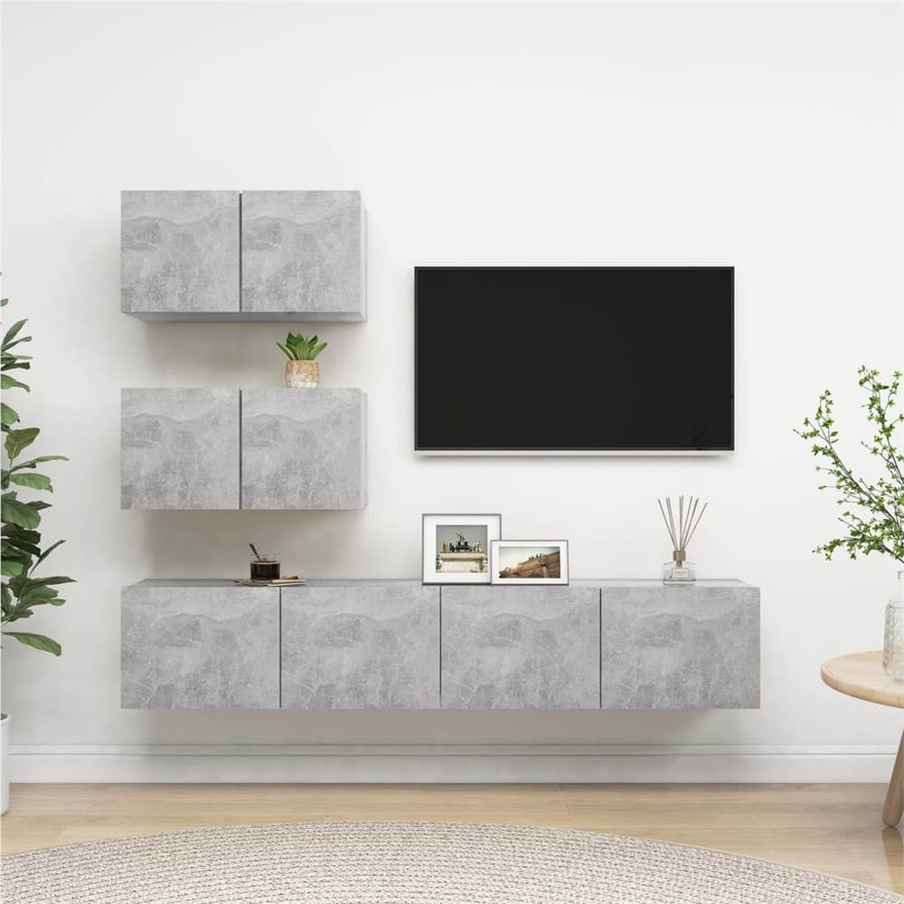 

4 Piece TV Cabinet Set Concrete Grey Chipboard