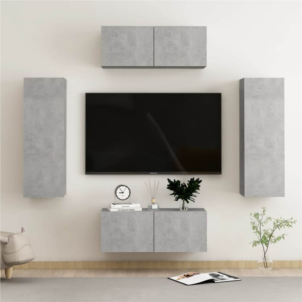 

4 Piece TV Cabinet Set Concrete Grey Chipboard