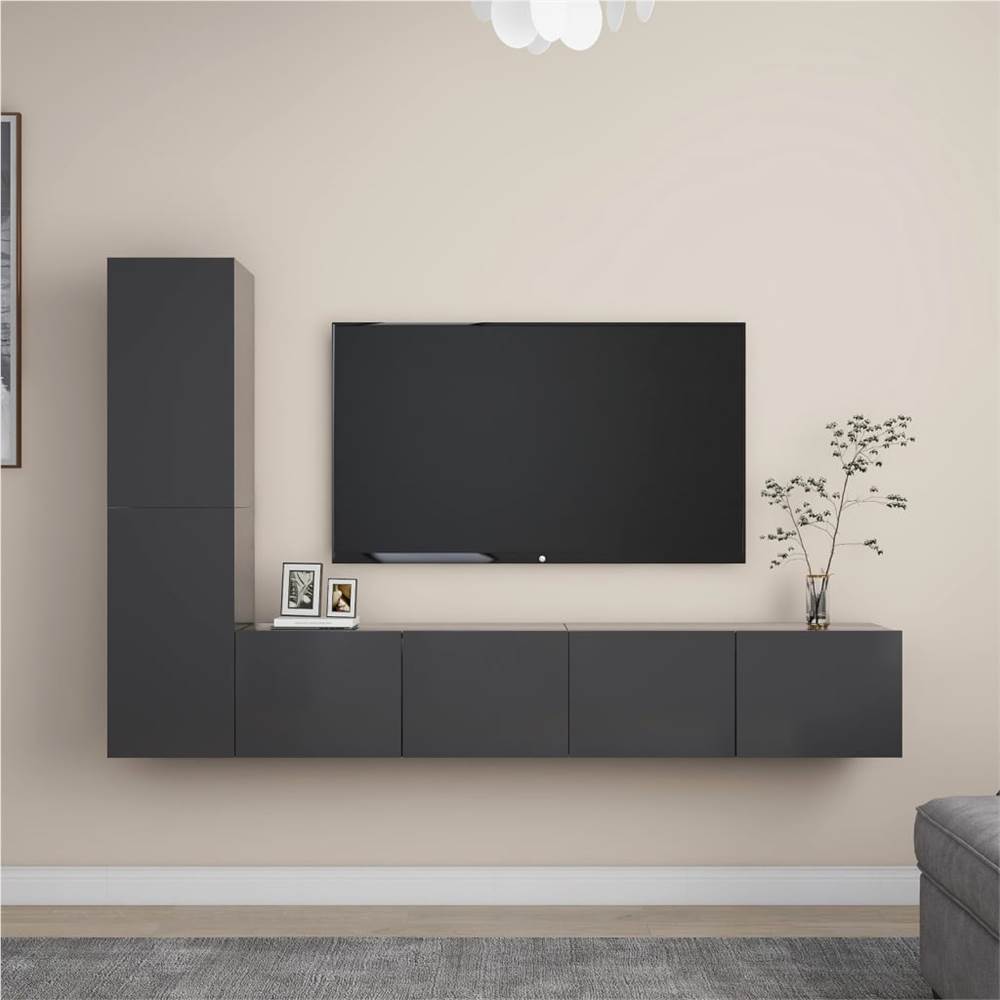 

4 Piece TV Cabinet Set Grey Chipboard