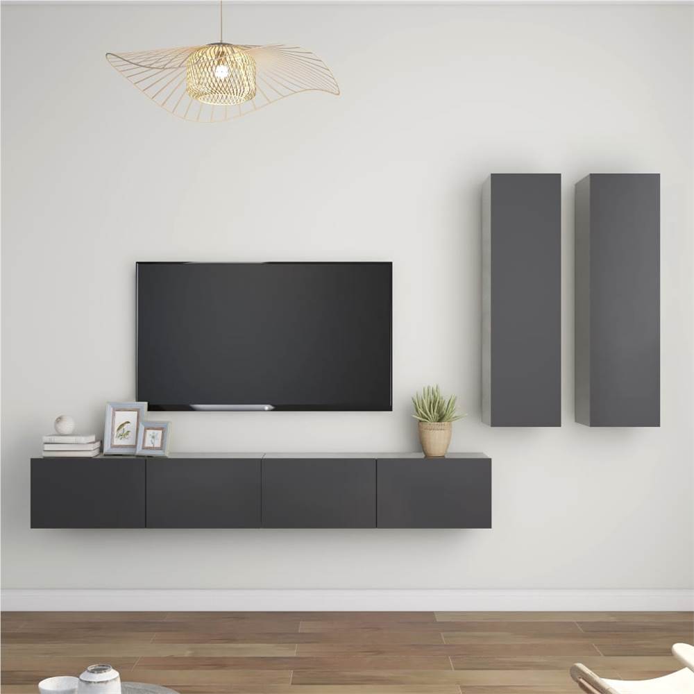 

4 Piece TV Cabinet Set Grey Chipboard