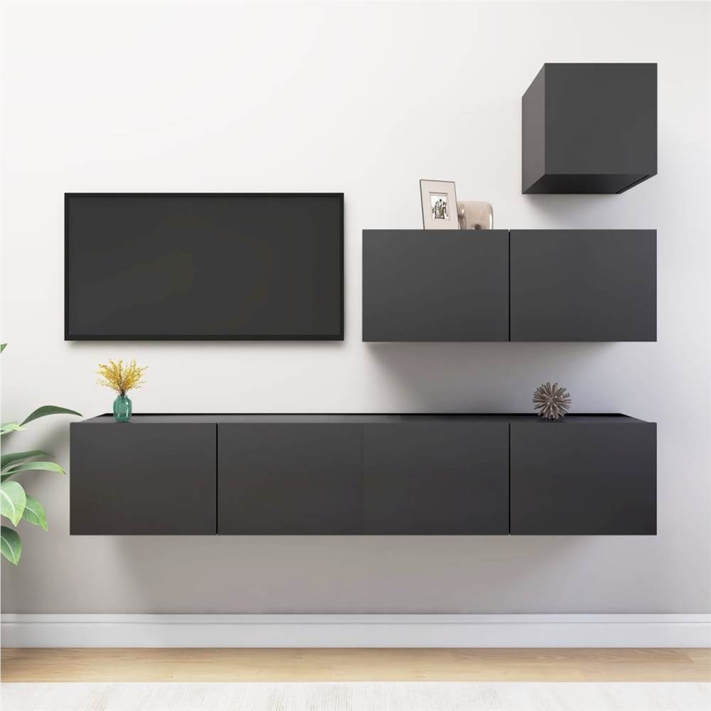 

4 Piece TV Cabinet Set Grey Chipboard